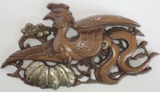 Unusual Antique Japanese Bronze Shakudo Mixed Metals Phoenix Ornament
