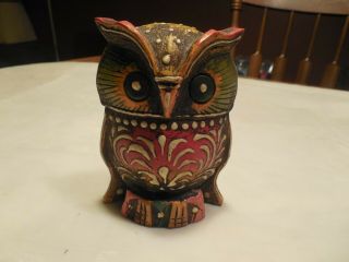Vtg Folk Art/primitive Wood Hand Carved Owl Figurine