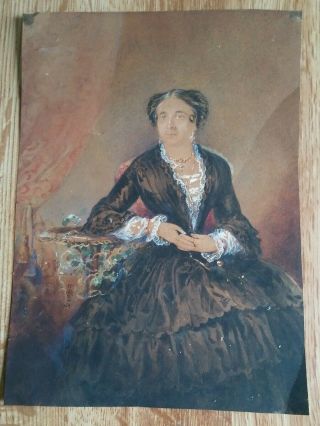 Antique Miniature Portrait Painting Lovely Lady Woman Signed 1800s Victorian