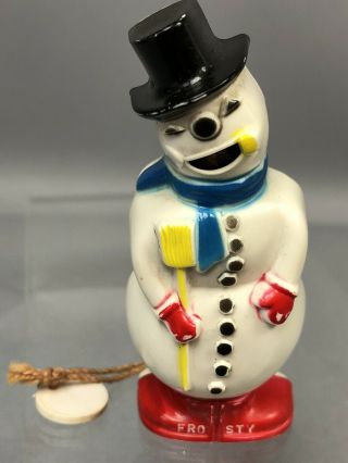 Early Vintage Christmas Frosty Snowman Hard Plastic Pin Brooch Figural H&r Song