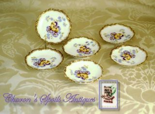 Set 6 Antique Hand Painted Butter Pats:limoges Pansies 12 22 19