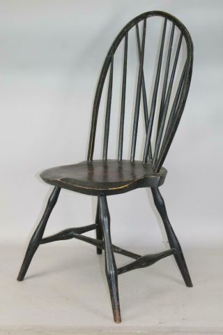 Rare 18th C Rhode Island Brace Back Windsor Chair In Great Black Paint