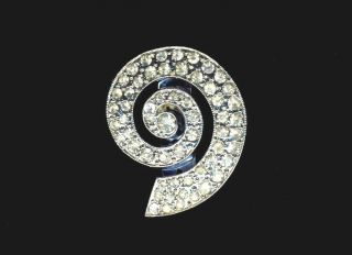 Vintage Art Deco Clear Diamante Snail Fur/dress Clip 1 " X 3/4 "