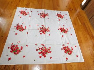 Wilendure Tablecloth Vintage Mid Century Pink And Red Carnations