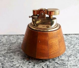 Vintage Retro Mid Century Turned Teak Petrol Table Lighter 2