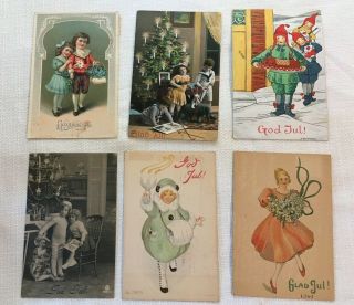 Vintage Postcards Swedish Scandinavia God Jul Christmas Holiday Children 1920s