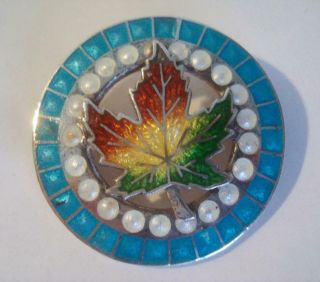 Vintage Sterling Silver & Enamel Maple Leaf Pin Brooch Canada