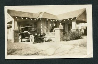 Vintage Car Photo Ma & Pa W/ Circa 1915 Buick Touring In Driveway House 386096