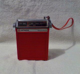 Vintage Hitachi Ltd.  Solid State Red Am Radio W/wrist Strap - Great - Look