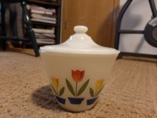 Vintage Fire King Anchor Hocking Tulips Grease Jar With Lid