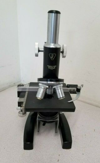 Vintage Bausch And Lomb 16033 - 443 Microscope With 3 Objectives