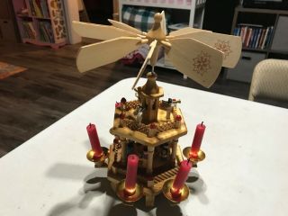 Vtg.  Christmas Windmill Tier Wood Pyramid Nativity,  Shepherds,  And Angels