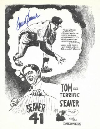 Tom Seaver York Mets Autographed 8.  5 X 11 Bill Gallo Daily News Sheet - Jsa