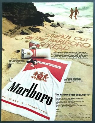 1970 Marlboro Cigarettes Beach Towel Bag & Pillow Mail - In Offer Vintage Print Ad