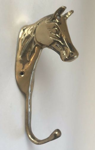 Vintage Brass Hook Figural Horse Head Equine Barn Wall Mount Tack Hook Bridle