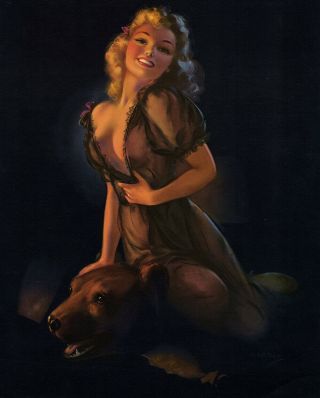 Vintage 1940s Risque Art Deco Jules Erbit Pin - Up Poster Blonde in Sheer Nightie 2
