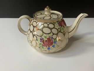 Gibsons Staffordshire England Vintage China Tea Pot,  Gold Lace Pink Flowers