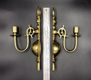 Vintage Set Of 2 Candle Holder Wall Sconces Solid Brass Arm