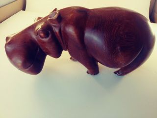 Vintage Wood Carved African Hippopotamus 11 " Long 6 " Tall