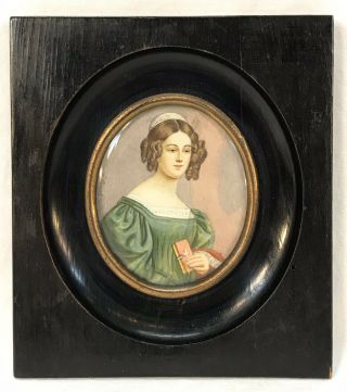 Antique Portrait Miniature Oil Painting Christian Lady Frame Signed