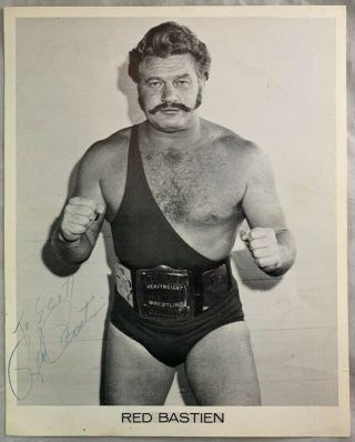Vintage Hand Signed Wrestling Photograph Wrestler Rolland " Red " Bastien