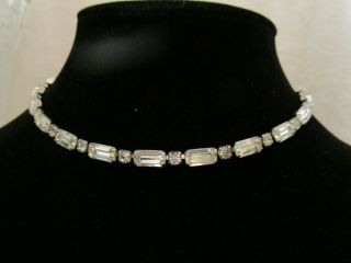 Vintage Signed Weiss Emerald Cut Rhinestone Choker Necklace