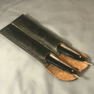 Vintage Straight Razor Le Grelot Thiers,  Fontennille Gold Medal,  Leather Folde