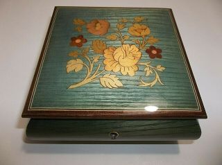 Vintage Italian Inlaid Wood Musical Jewelry Box Green