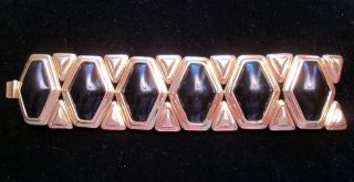 Vintage Gold Plated/black Lucite Cabochons Bracelet 1.  5/8 " X 7.  5 " Long Mark Smb
