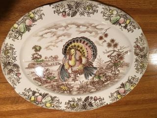 Vintage Thanksgiving Turkey Platter 18 " Japan Scalloped Edges Large 1950 