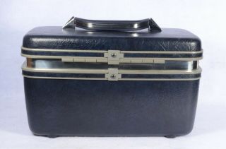Vintage Samsonite Profile Ii Beauty Train Case Make Up Hardshell Navy Blue Keys