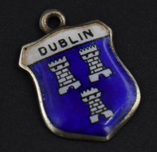 Vintage Dublin Ireland Coat Of Arms Enamel Shield Charm Sterling Silver Travel