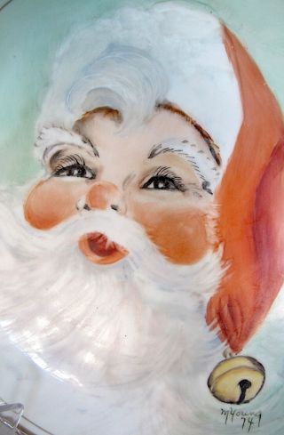 Vintage 1974 Santa Claus Hand Painted China Christmas Plate Art Signed by Artist 3