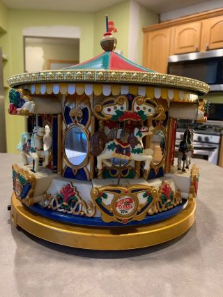 Vtg Mr Christmas Holiday Merry Go Round Musical Carousel Circa 1874 Red Green