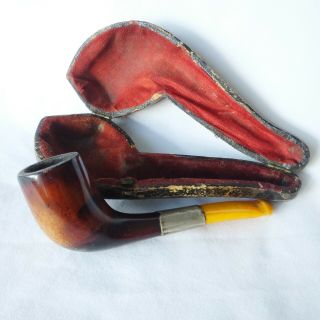 An Antique,  Smooth Bowled Meerschaum Pipe With An Amber Mouth Piece