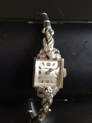 Longines Vintage Ladies 14k White Gold And Diamond Watch Running