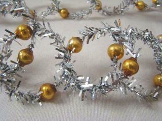 Vintage Christmas Silver Tinsel & Mercury Glass Bead Pipe Cleaner Rings Garland