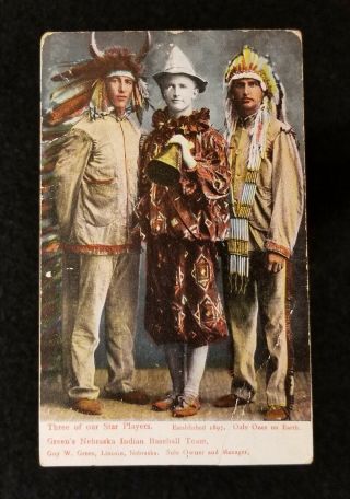 1910 Nebraska Indians Baseball Team Vtg Postcard Barnstorming Native Americans