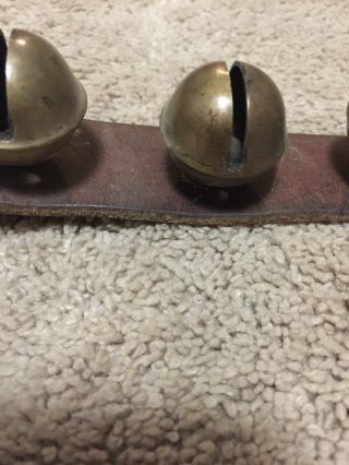 antique brass sleigh bells Thick Old Leather With 21 Bells Almost 8 Foot Long 2