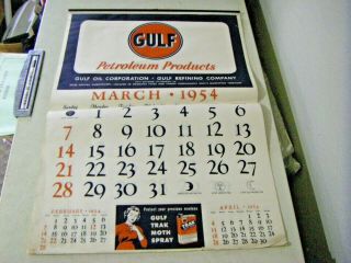 Very Large Vintage 1954 Gulf Petroleum Wall Calendar