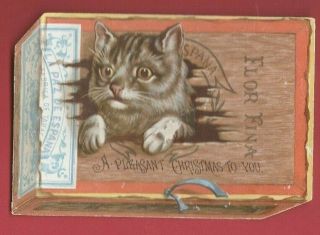 Embossed Cigar Card Label Flor Fina Cat Kitten A Pleasant Christmas To You