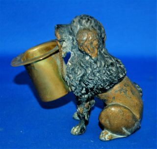 An Antique Painted Metal Poodle Dog Match Or Toothpick Holder Figure,  Victorian