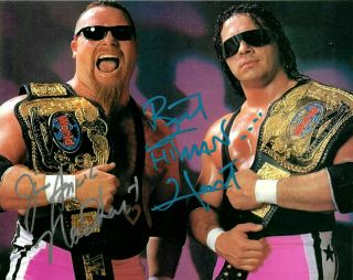 Wwe Bret Hart And Jim Neidhart Hart Foundation Hand Signed 8x10 Photo With 7