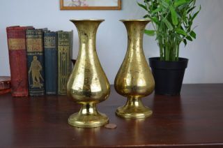 Pair Antique Ecclesiastical Church Altar Vases Weigted Gilded Gold Metal