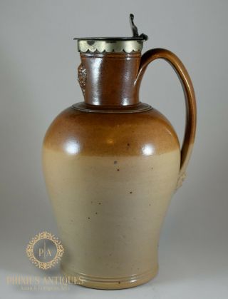 Antique 19th Century Salt Glaze Stoneware Lidded Jug