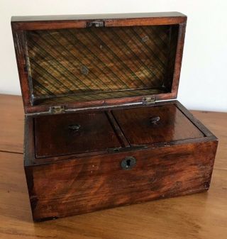 Antique Wooden 19th C Oak Tea Caddy Box With Internal Lids