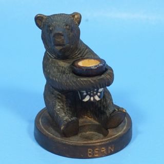 3 " Antique Swiss Black Forest Wood Carving Bear Thimble Holder Brienz Bern C1920