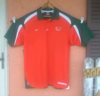 Nike Miami Hurricanes Polo Shirt Adult Large Green Orange Football Drifit Men