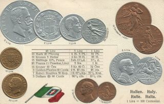 Vintage Italy Embossed Silver Copper & Gold Coins Postcard - Heimbrecht -