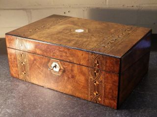 Victorian Tunbridge Ware Burr Walnut Writing Slope Box